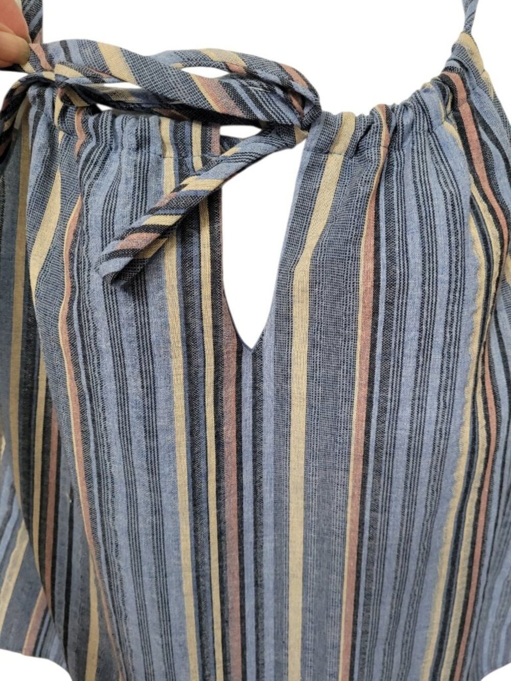 Everly Womens  Tank Blouse Size S Tank Shirt Blue Stripe Lined Strappy Keyhole - Picture 12 of 16